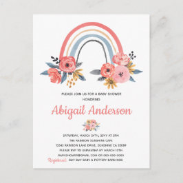 Waterverf Rainbow Floral Baby shower Uitnodiging