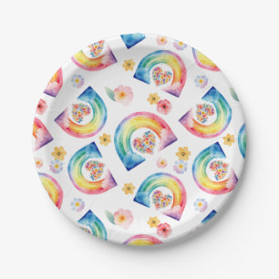 Waterverf Rainbow Floral Heart Party Borden Papieren Bordje