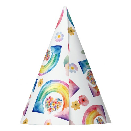 Waterverf Rainbow Floral verjaardagsfeest Pet Feesthoedjes (Achterkant)