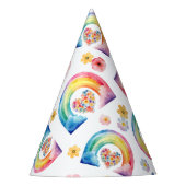 Waterverf Rainbow Floral verjaardagsfeest Pet Feesthoedjes (Voorkant)