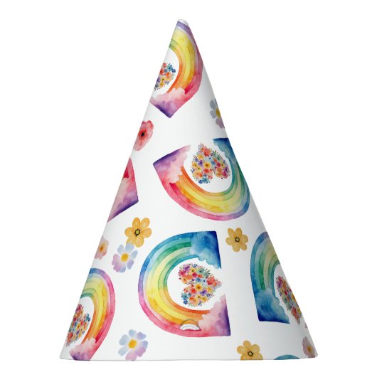 Waterverf Rainbow Floral verjaardagsfeest Pet Feesthoedjes (Rechts)