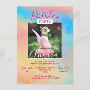 Waterverf Rainbow Girl BIRTHDAY   FOTO Kaart