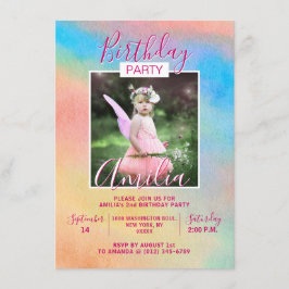 Waterverf Rainbow Girl verjaardagsfeestje | FOTO Kaart