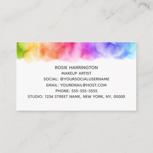 Waterverf Rainbow Girly Visitekaartje (Achterkant)