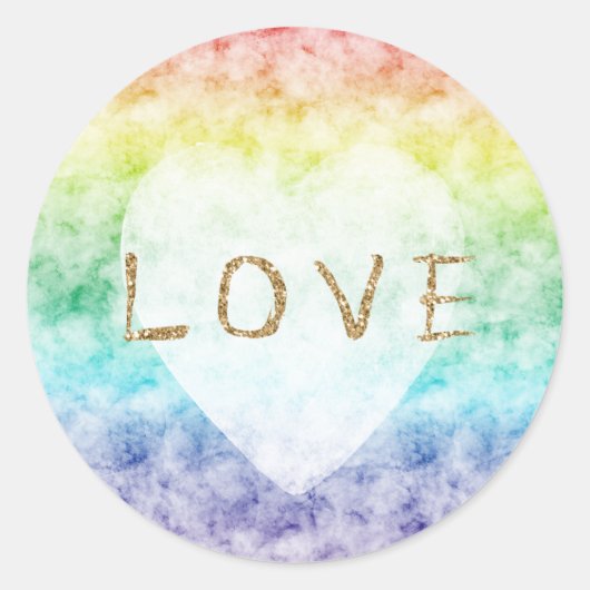 Waterverf Rainbow Gold Glitter Love Heart Ronde Sticker (Voorkant)