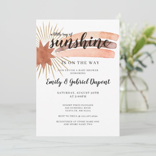 Waterverf Rainbow Gold Sun Rays Baby shower Kaart (Staand voorkant)