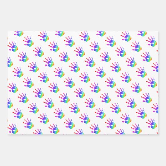 Waterverf Rainbow Handprint Patroon Kleurrijke Ple Inpakpapier Vel (Voorkant 3)