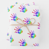 Waterverf Rainbow Handprint Patroon Kleurrijke Ple Inpakpapier Vel (In situ)