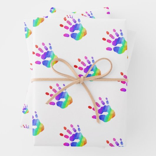 Waterverf Rainbow Handprint Patroon Kleurrijke Ple Inpakpapier Vel (In situ)