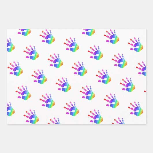 Waterverf Rainbow Handprint Patroon Kleurrijke Ple Inpakpapier Vel (Voorkant)