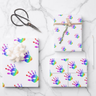 Waterverf Rainbow Handprint Patroon Kleurrijke Ple Inpakpapier Vel