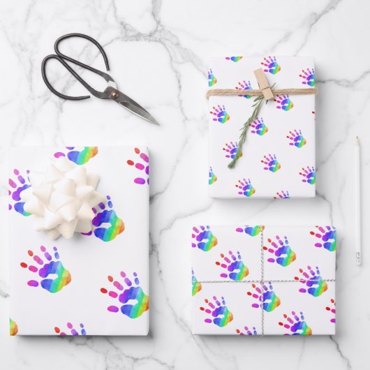 Waterverf Rainbow Handprint Patroon Kleurrijke Ple Inpakpapier Vel (Voorkant)