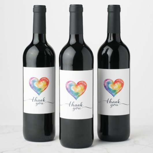 Waterverf Rainbow Heart Bedankt Cadeaulabel Wijn Etiket (Flessen)