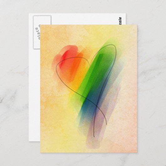 Waterverf Rainbow Heart Briefkaart (Voorkant / Achterkant)