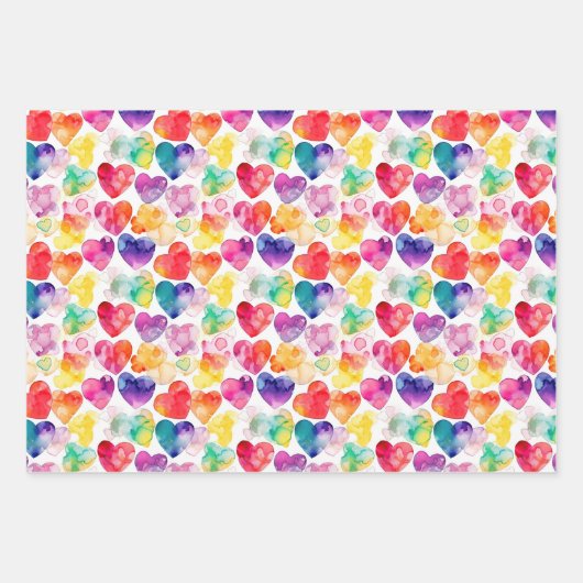 Waterverf Rainbow Heart Inpakpapier Vel (Voorkant)