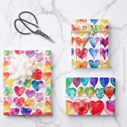Waterverf Rainbow Heart Inpakpapier Vel (Voorkant)