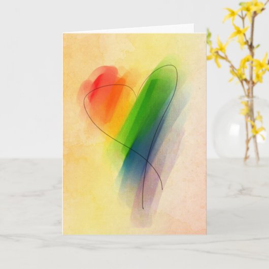 Waterverf Rainbow Heart Kaart (Gele Bloem)