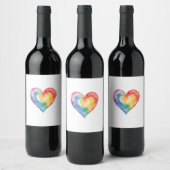 Waterverf Rainbow Heart label Wijn Etiket (Flessen)