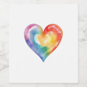 Waterverf Rainbow Heart label Wijn Etiket (Enkel label)
