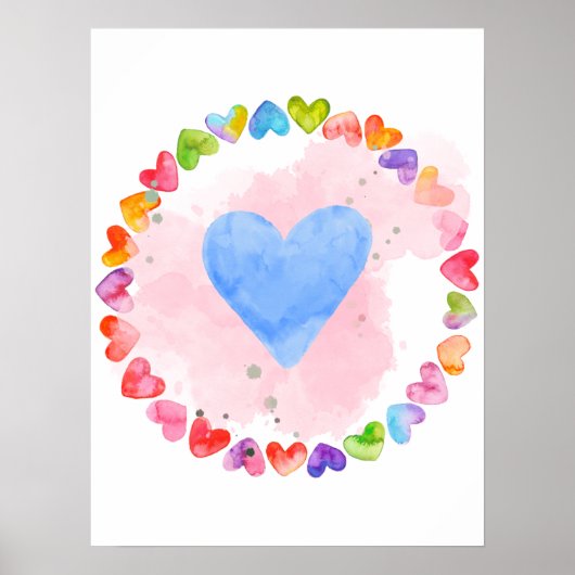 Waterverf Rainbow Heart Poster (Voorkant)