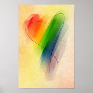 Waterverf Rainbow Heart Poster