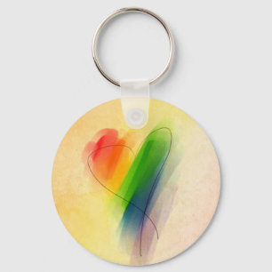 Waterverf Rainbow Heart Sleutelhanger