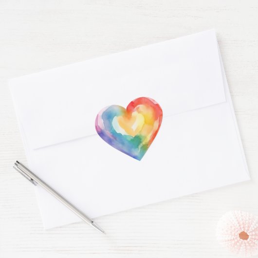 Waterverf Rainbow Heart Sticker (Envelop)