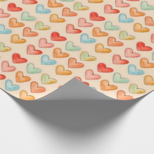 Waterverf Rainbow Hearts inpakpapier (Hoek)