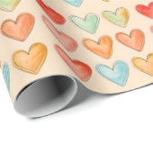 Waterverf Rainbow Hearts inpakpapier (Rol Hoek)