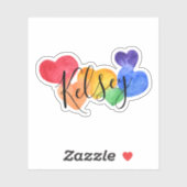 Waterverf Rainbow Hearts Naam Sticker (Vel)