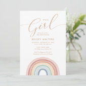 Waterverf Rainbow Het Baby shower van een meisje Kaart (Staand voorkant)