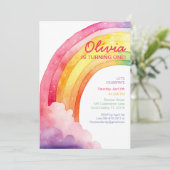 Waterverf Rainbow Kids Verjaardagsfeestje Uitnodig Kaart (Staand voorkant)