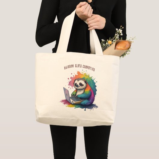 Waterverf Rainbow Leuke luiaard computergebruik Grote Tote Bag (Voorkant (product))