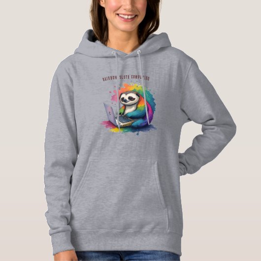 Waterverf Rainbow Leuke luiaard computergebruik Hoodie (Voorkant)
