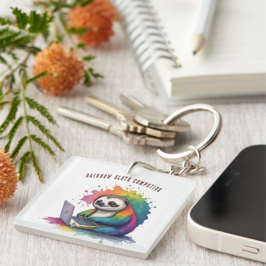 Waterverf Rainbow Leuke luiaard computergebruik Sleutelhanger (Voorkant Rechts)