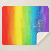 Waterverf Rainbow Monogram Aangepast Sherpa Deken (Voorkant (horizontaal))