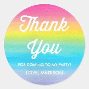 Waterverf Rainbow Party Dank u wel! Ronde Sticker