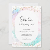 Waterverf Rainbow Pastel Gold Verjaardagsuitnodigi Kaart (Voorkant)