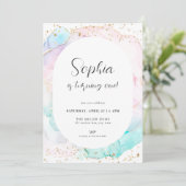 Waterverf Rainbow Pastel Gold Verjaardagsuitnodigi Kaart (Staand voorkant)