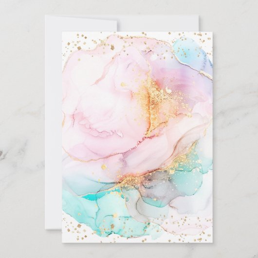 Waterverf Rainbow Pastel Gold Verjaardagsuitnodigi Kaart (Achterkant)