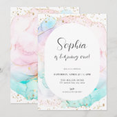 Waterverf Rainbow Pastel Gold Verjaardagsuitnodigi Kaart (Voorkant / Achterkant)