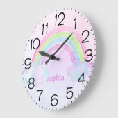 Waterverf Rainbow Pastel Persoonlijke naam Meisje Grote Klok (Hoek)