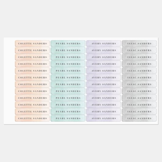 Waterverf Rainbow Pastel Waterdicht Naam Labels (Vel)