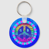 Waterverf Rainbow Peace Sign against Vibrant Blue Sleutelhanger (Voorkant)