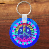 Waterverf Rainbow Peace Sign against Vibrant Blue Sleutelhanger (Voorkant)