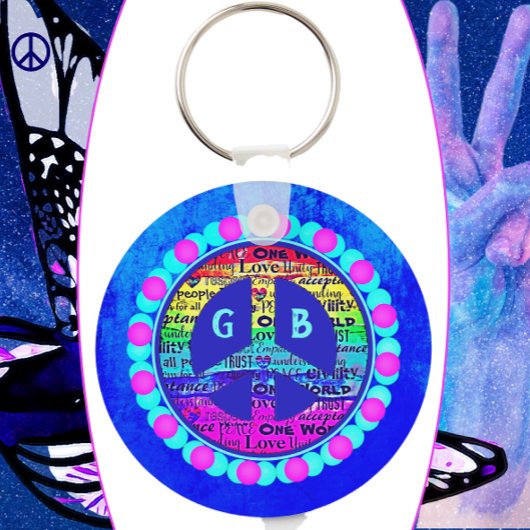 Waterverf Rainbow Peace Sign against Vibrant Blue Sleutelhanger