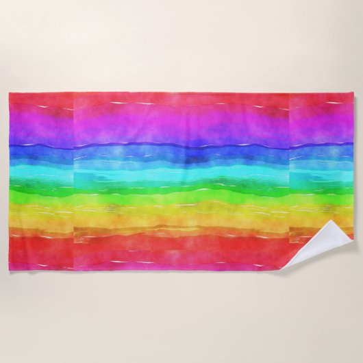 Waterverf Rainbow Stripes Design Beach Towel Strandlaken (Voorkant)