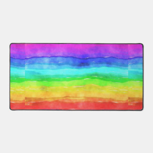Waterverf Rainbow Stripes Design Desk Mat