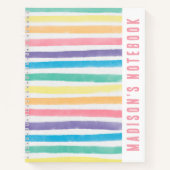 Waterverf Rainbow Stripes Gepersonaliseerde naam Notitieboek (Voorkant)
