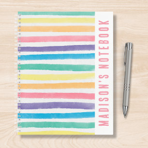 Waterverf Rainbow Stripes Gepersonaliseerde naam Notitieboek